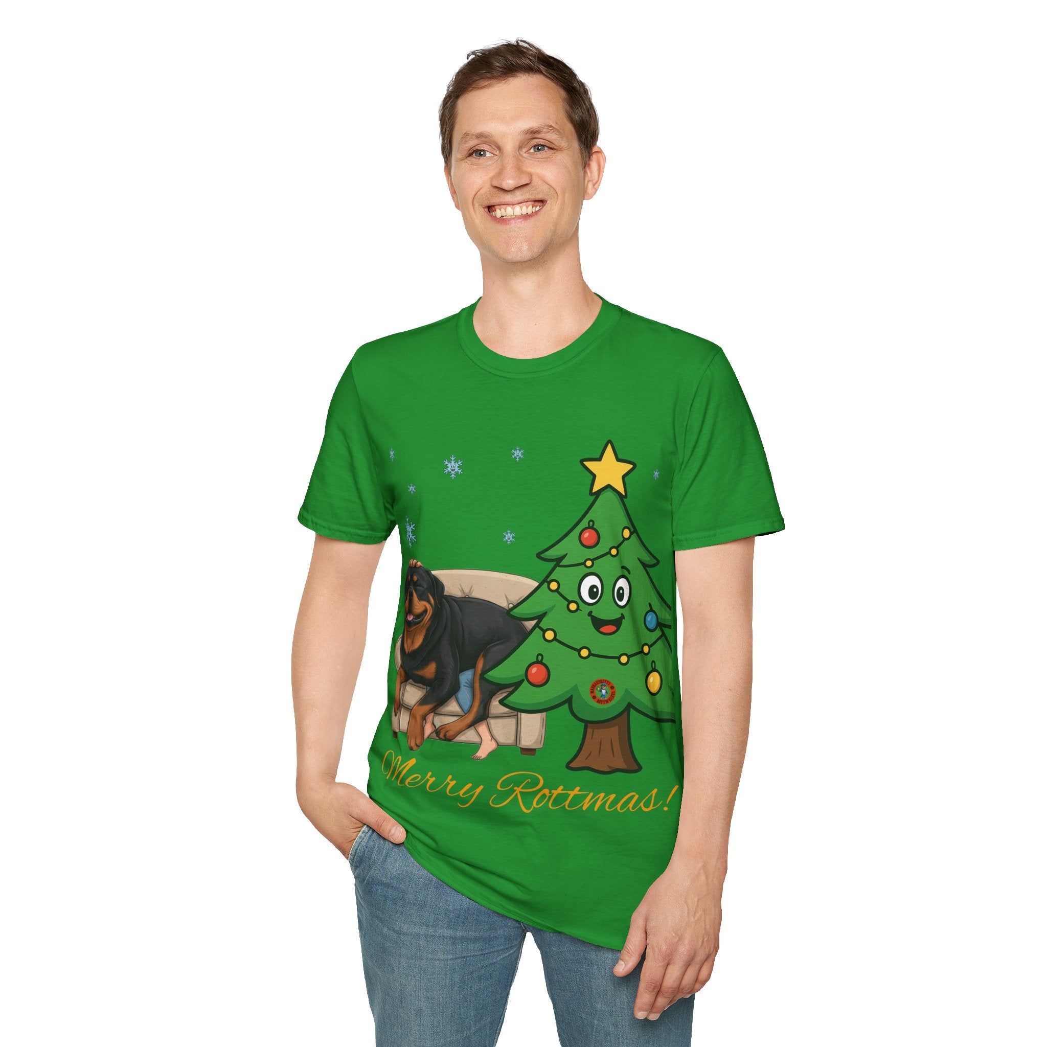 Rottweiler Lounging on Human Lap Christmas T-Shirt