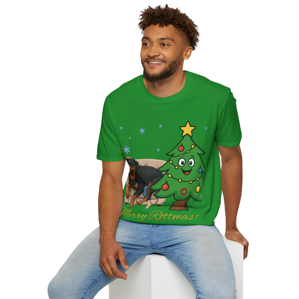 Rottweiler Lounging on Human Lap Christmas T-Shirt