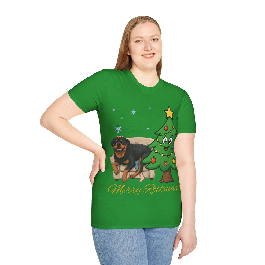 Rottweiler Lounging on Human Lap Christmas T-Shirt