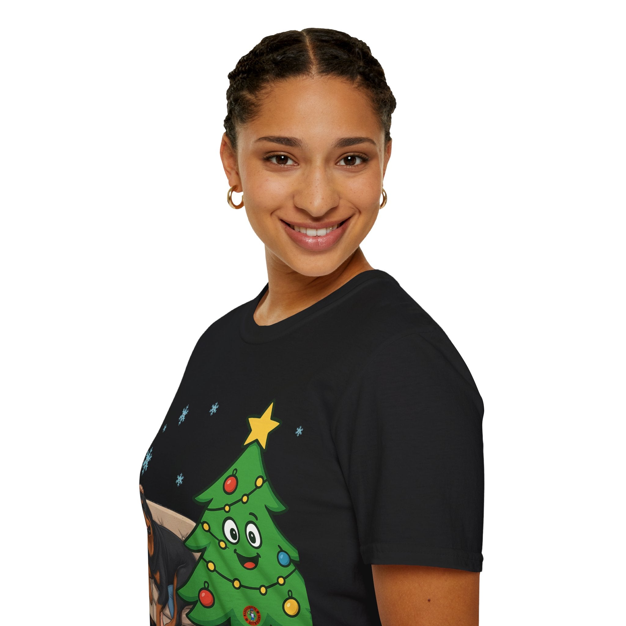 Rottweiler Lounging on Human Lap Christmas T-Shirt