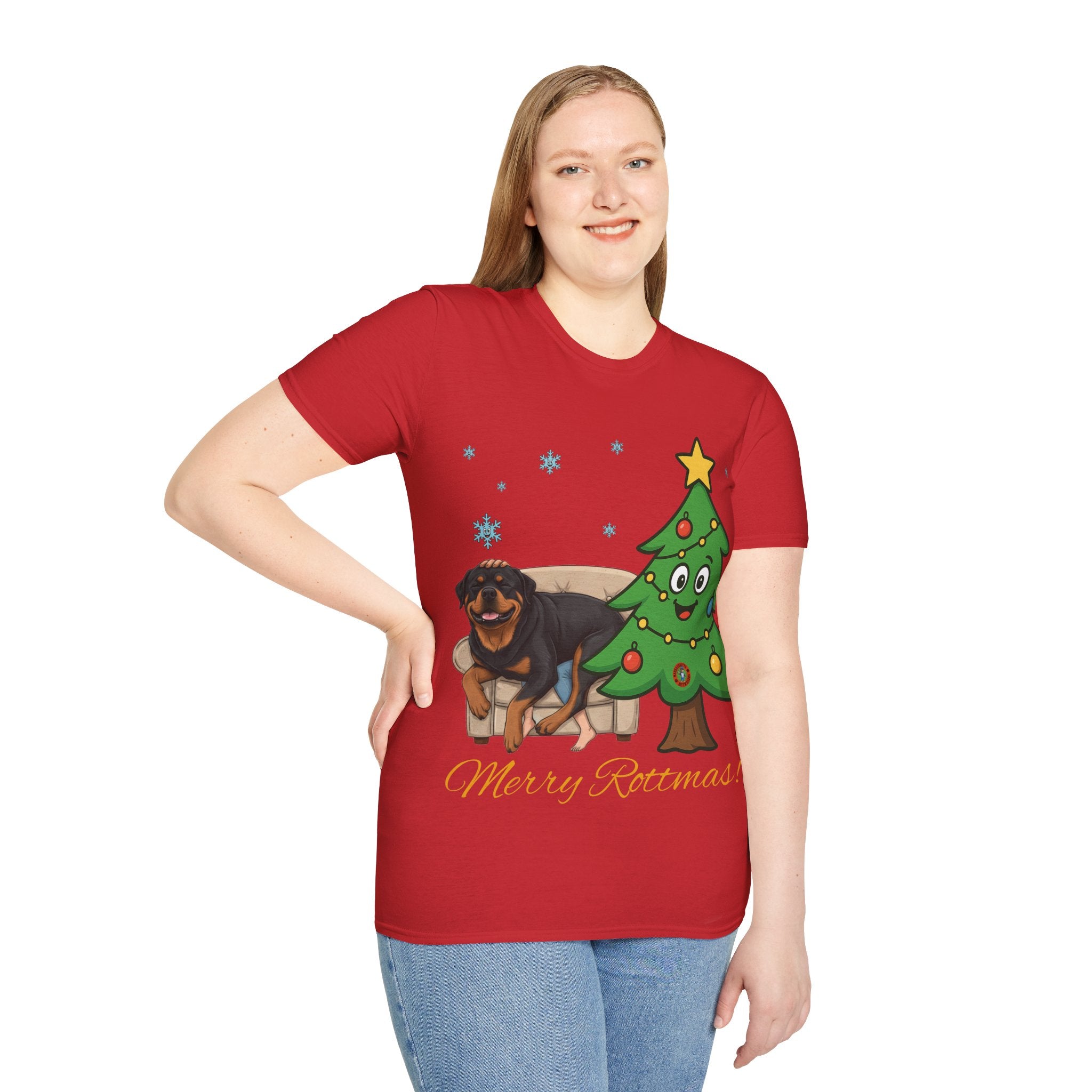 Rottweiler Lounging on Human Lap Christmas T-Shirt