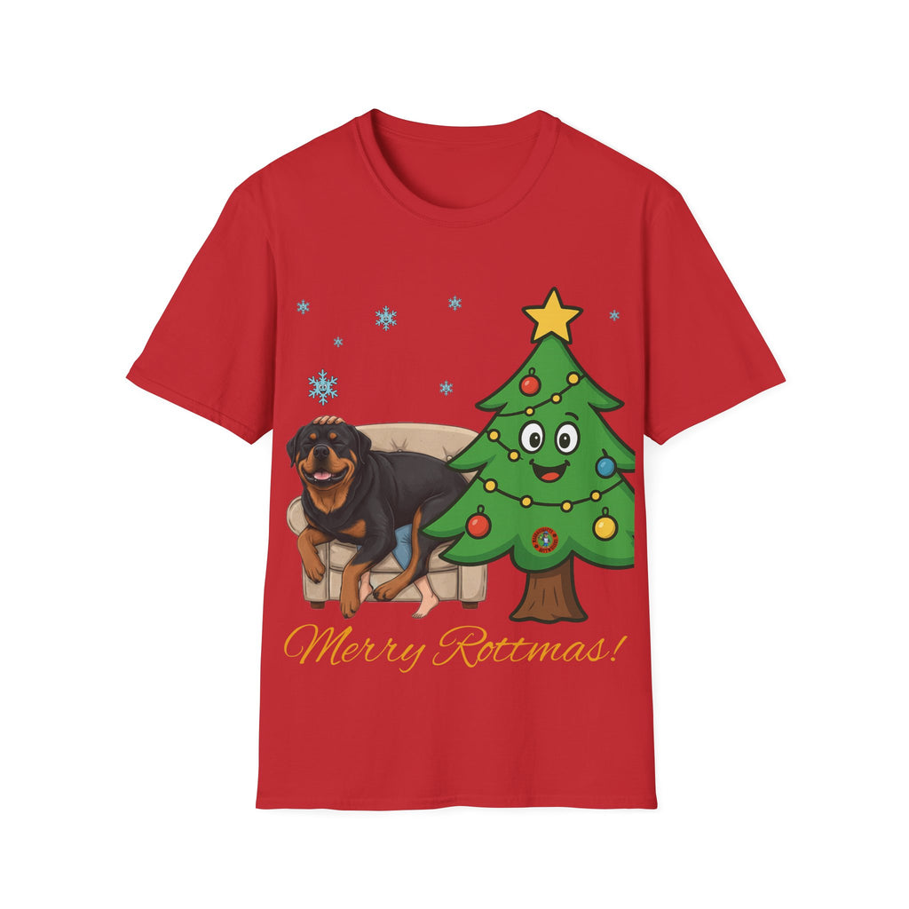 Rottweiler Lounging on Human Lap Christmas T-Shirt