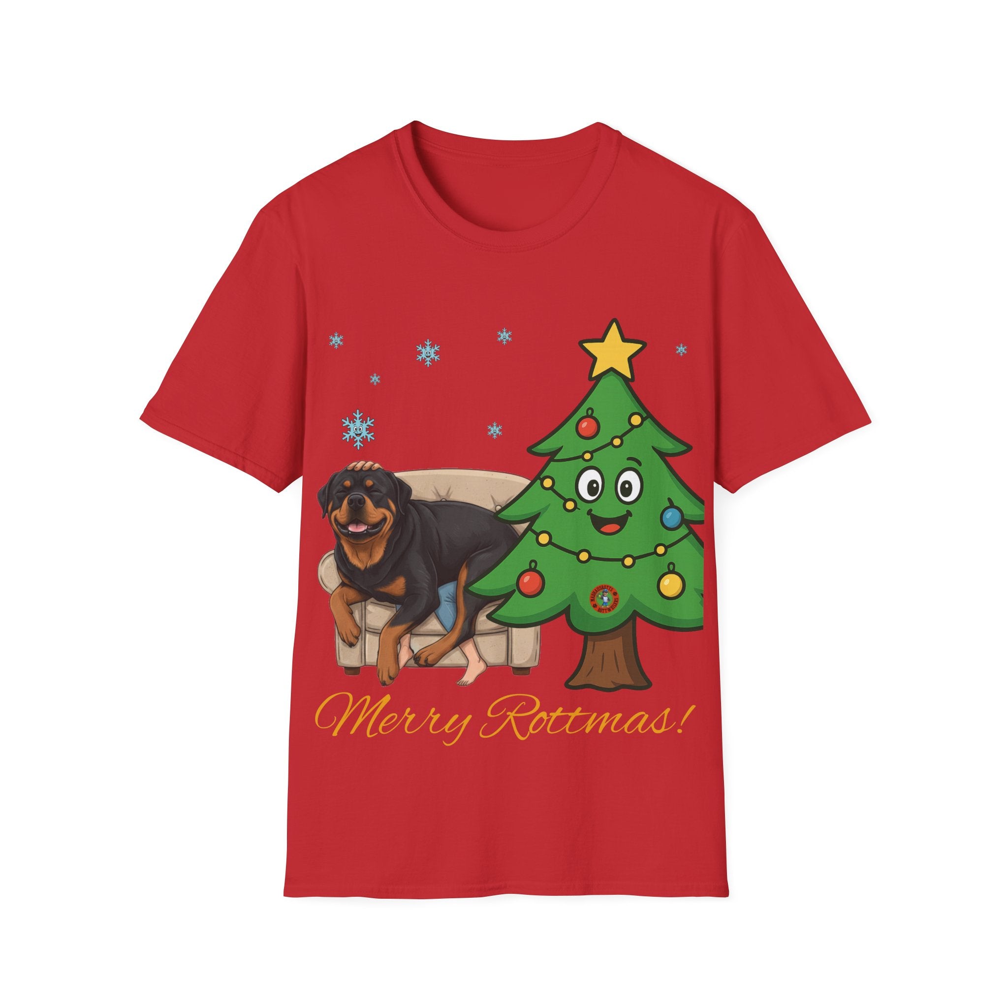 Rottweiler Lounging on Human Lap Christmas T-Shirt