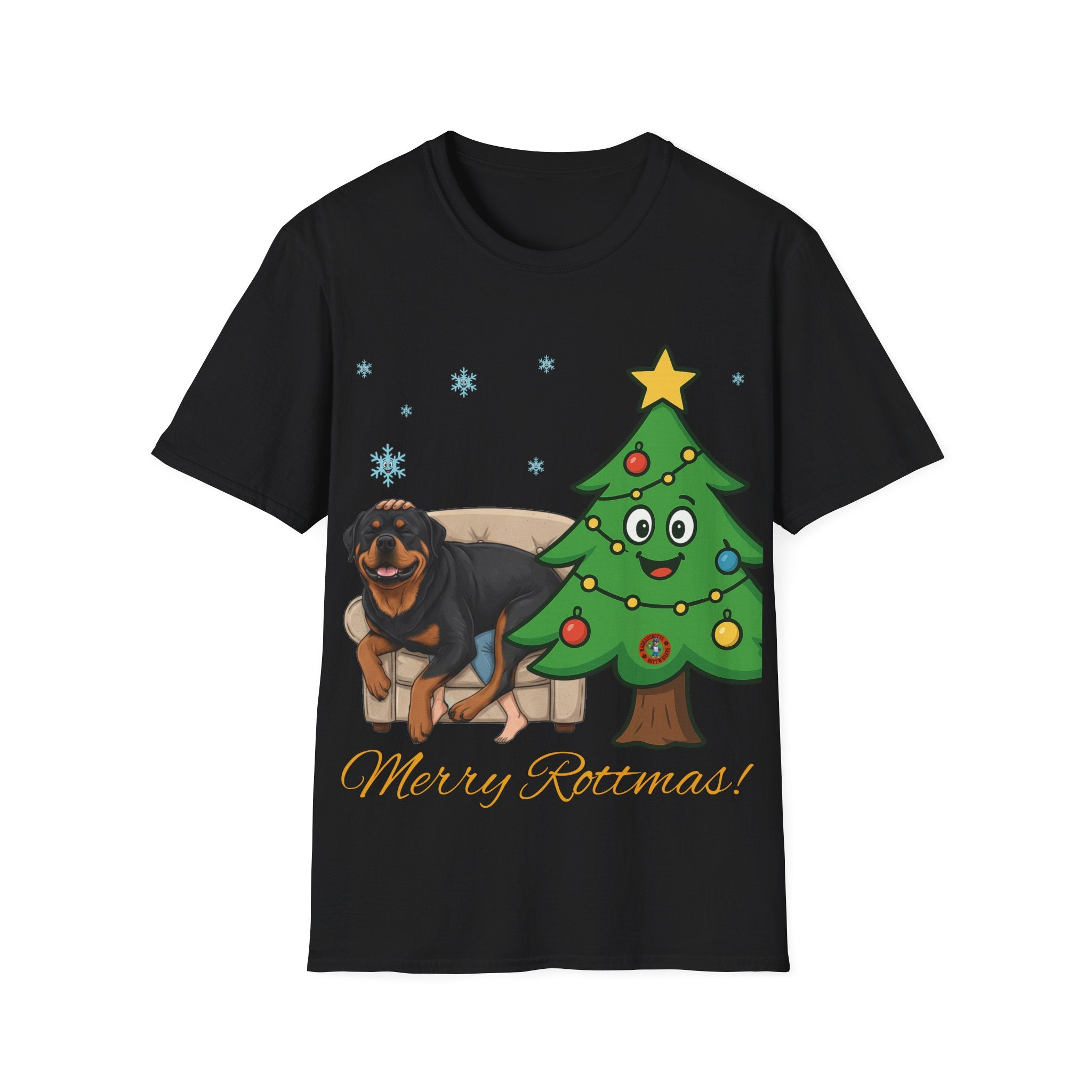 Rottweiler Lounging on Human Lap Christmas T-Shirt