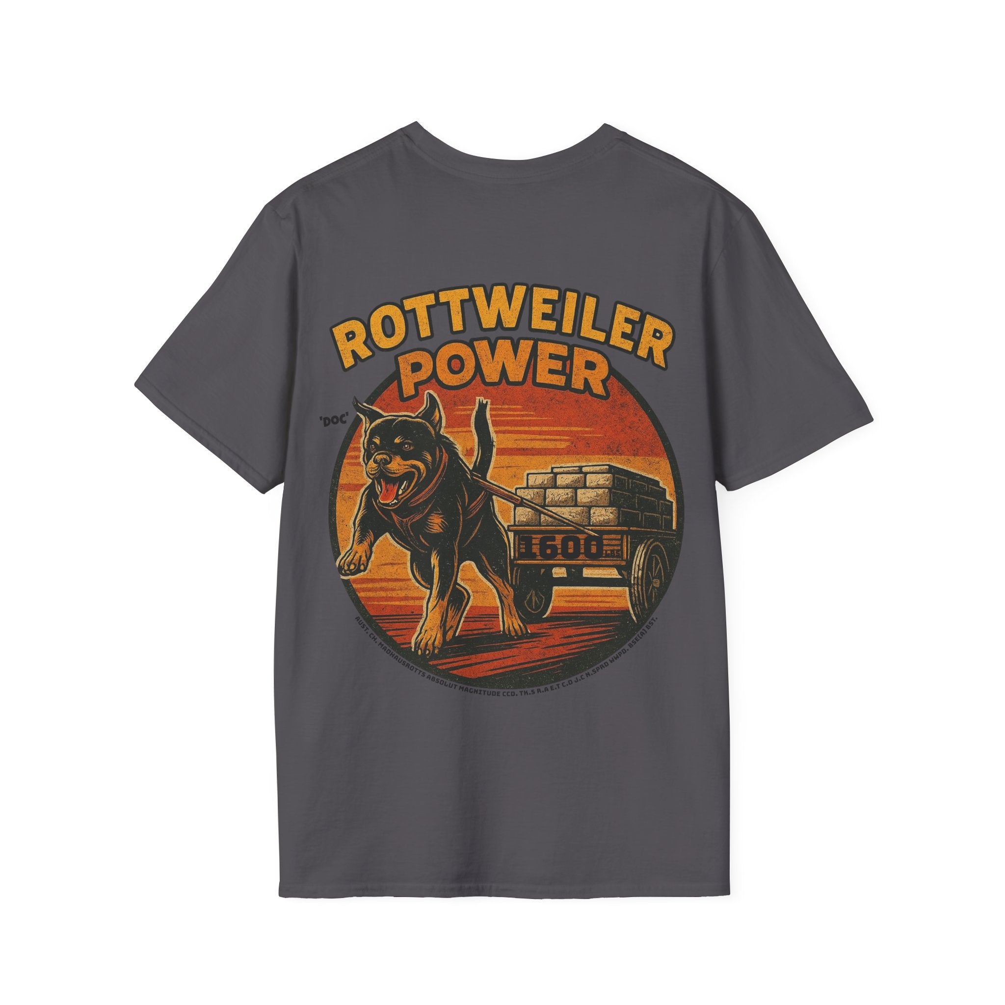Rottweiler Power 1600lbs graphic T-Shirt | Dog strength illustration